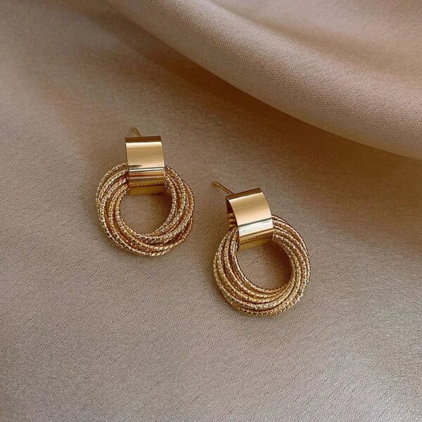 Layered Textured Gold Hoop Drop Earrings