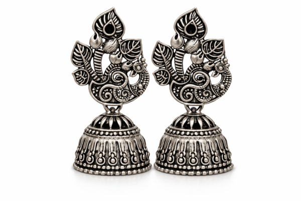 Shopyanatra Antique Oxidized Silver Peacock Jhumka Earrings