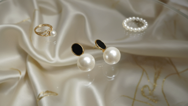 Shopyanatra Elegant Pearl Drop Earrings with Black Accent