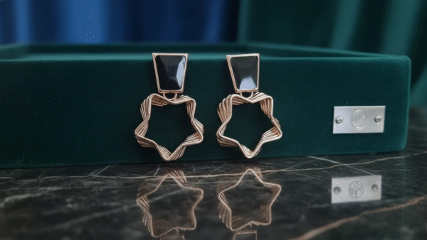 Shopyanatra Elegant Rose Gold Star-Shaped Earrings with Black Accent